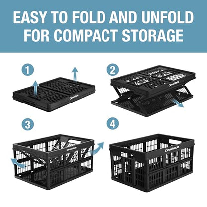 CleverMade Collapsible Utility Crates, Obsidian, 3 Pack, 45L/11 Gal, 66 lbs Capacity, Stackable Containers, Heavy Duty, Space-Saving Baskets,Polypropylene (PP) - color: Obsidian, size: 45L - 3 Pack