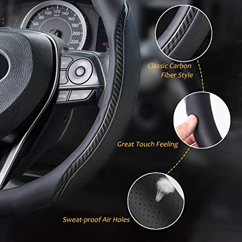 Car Steering Wheel Cover Black, 14-14.5 inch Steering Wheel Covers with Coasters Microfiber Leather Carbon Fiber Breathable Anti-Slip Durable Universal Auto Steering Wheel Protective - color: black02, size: Small