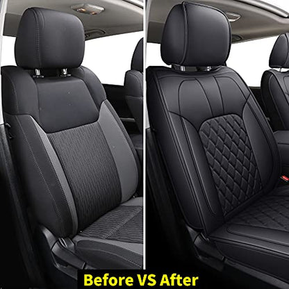 LUCKYMAN CLUB 2007-2021 Tundra Pickup Trucks Car Seat Covers X05-T3 Front-only, Fit SR5 SR Platinum TRD PRO Trims Crew/Crewmax/Extended/Double/Regular Cab with Water Proof Faux Leather (Black Front) - color: Black, size: 2007-2021 Front Pair