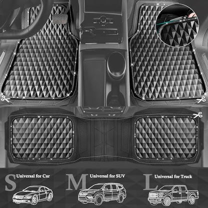 CAR PASS Bling Diamond Rubber Car Mats, Heavy Duty Deep Dish All-Weather Floor Mat Full Set Anti-Slip 3D Rhombus Waterproof Trim to Fit Liner Universal Glitter Sparkly Shining Rhinestone, 3 Pcs Black - color: Black Diamond