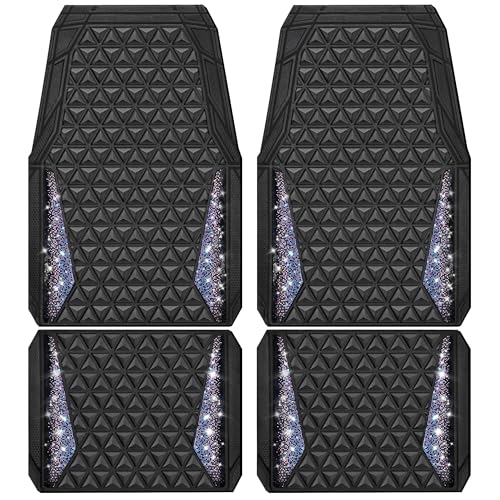 CAR PASS Dazzle Colour Change Car Mats Diamond Floor Mats Full Set Anti-Slip 3D Rhombus Waterproof Universal Trim Fit Liner Glitter Crystal Sparkly Shining Rhinestone Girl Women SUV Sedan Van Colorful - color: Bedazzed Diamond