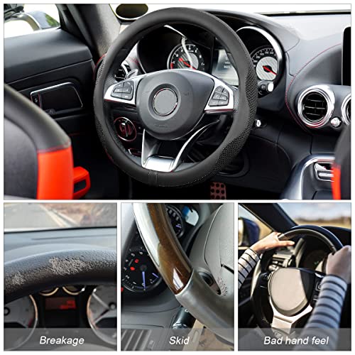 Car Steering Wheel Cover, Microfiber Breathable Ice Silk Leather Steering Wheel Cover Soft Anti-Slip Safety, 15inch Four Season Universal Fits for Most Truck,SUV,Cars (Black Ice Silk) - color: Black Ice Silk