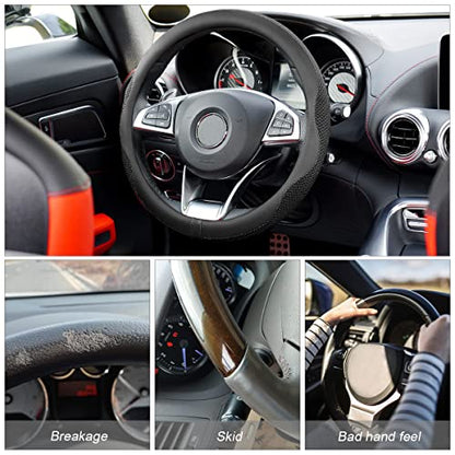 Car Steering Wheel Cover, Microfiber Breathable Ice Silk Leather Steering Wheel Cover Soft Anti-Slip Safety, 15inch Four Season Universal Fits for Most Truck,SUV,Cars (Black Ice Silk) - color: Black Ice Silk