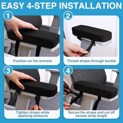 Smiry Ergonomic Office Chair Armrest Pads, Memory Foam Arm Rest Covers, Non-Slip Armrest Cushion with Adjustable Buckles and Straps, Elbow Relief for Desk, Gaming & Wheelchair (Black, Set of 2) - color: Black