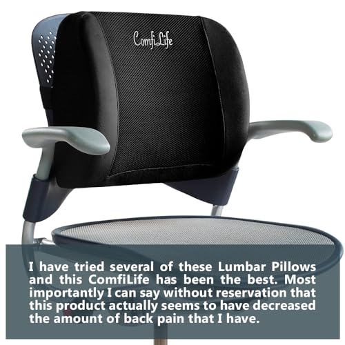 ComfiLife Lumbar Support Back Pillow Office Chair and Car Seat Cushion - Memory Foam with Adjustable Strap and Breathable 3D Mesh (Black) - color: Black