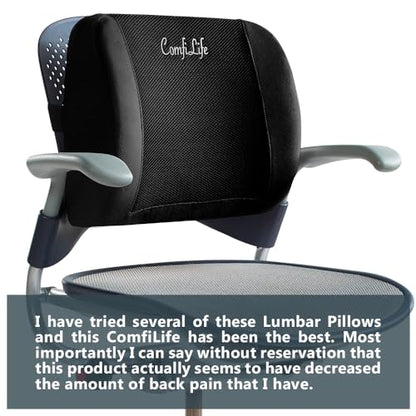 ComfiLife Lumbar Support Back Pillow Office Chair and Car Seat Cushion - Memory Foam with Adjustable Strap and Breathable 3D Mesh (Black) - color: Black