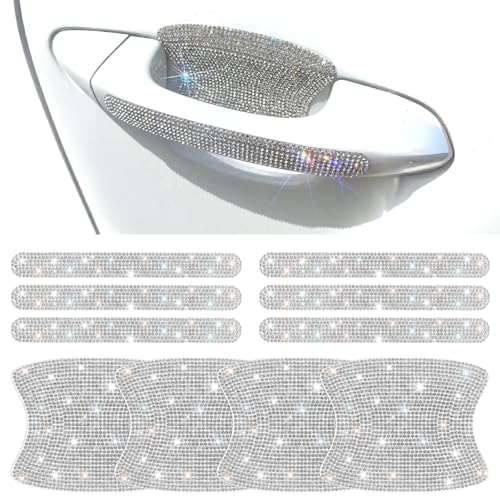 10 PCS Bling Car Door Handle Protector, Shiny Crystal Rhinestone Anti-Scratch Universal Cars Door Handle Protective Cover, Glitter Auto Accessories for Women (White) - color: White