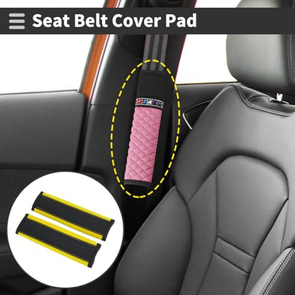 Black Yellow Seat Belt Cover Pad Faux Leather 24cm Seatbelt Strap Cushion Shoulder Padding 2 Pcs - color: Black,Yellow