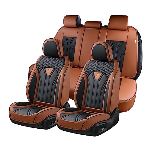 FLORICH Leather Seat Covers, Seat Covers Full Set, Car Seat Protectors 5 Seats,Automotive Seat Covers Fit for Most Cars Trucks-Brown&Black - color: Brown&Black, size: FullSet