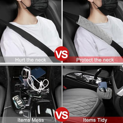 BEITK 2 Pack Leather Front Car Seat Covers, Universal Sideless Car Seat Protectors with Storage Pocket and Seat Belt Pads, Waterproof Automotive Seat Cover for Cars Trucks SUV(Grey) - color: front pair gray