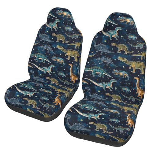 Dinosaur Pattern Front Seat Covers 2 Pack, Vehicle Seat Protector Car Mat Covers, Fit Most Bucket Seats - color: Dinosaur Pattern