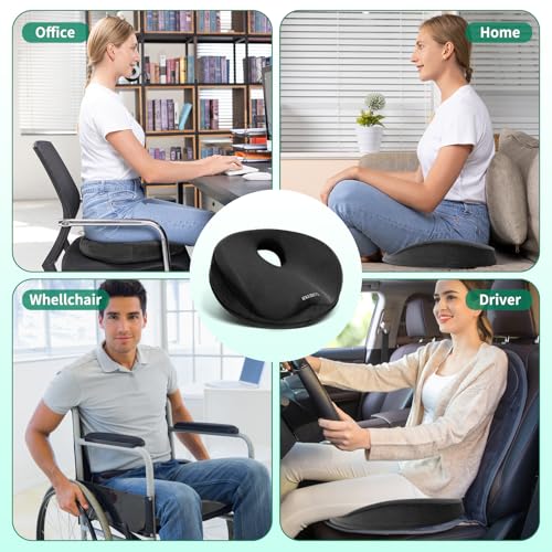 SAHEYER Donut Pillow for Tailbone Pain, Memory Foam Hemorrhoids Pillow for Sciatica Nerve, Sciatica Hip Coccyx Seat Cushion for Long Sitting Office Workers, Car Drivers, Black