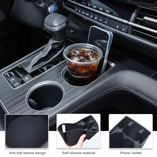 TOPINSTALL 2-in-1 Cup Holder with Phone Mount for 2021-2026 Toyota Sienna, Center Console Silicone Cup Holder Insert, Non-Slip, Dustproof, Waterproof, Anti-Noise, Car Interior Accessories for Sienna