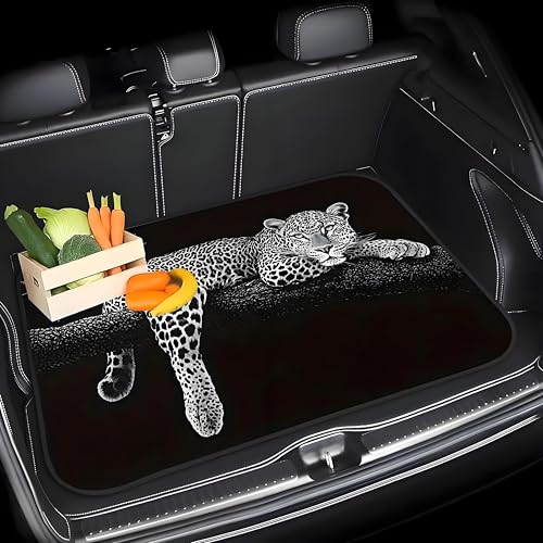 Universal Car Trunk Mat 29" x 39", Black White Cheetah All Weather Trunk Protection Cargo Liner, Durable Cargo Mat Rear Trunk Liner, Stylish Vehicle Interior Accessories Suitable for Most Car Models - color: Black White Cheetah