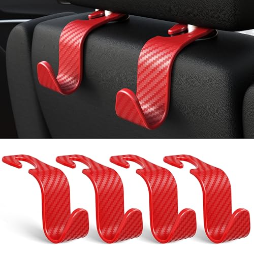 Car Seat Headrest Hook 4 Pack Hanger Universal Vehicle Car Storage Organizer for Handbag Purse Coat S Type Checkered Red - color: Red Checkered