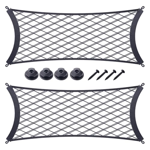 JINGKE 2 Pcs Small Cargo Net Pocket Elastic Mesh Netting Car Mesh Pouch with Screws and Hooks for Trunk RV Boats Home Cargo Storage (21.7'' x 9.8'') - size: 21.7'' x 9.8''