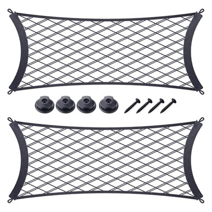 JINGKE 2 Pcs Small Cargo Net Pocket Elastic Mesh Netting Car Mesh Pouch with Screws and Hooks for Trunk RV Boats Home Cargo Storage (21.7'' x 9.8'') - size: 21.7'' x 9.8''