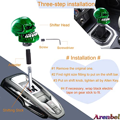 Skeleton Shifter Knobs Skull Gear Lever Handle Car Shift Head Fit Most Manual Automatic Transmission Vehicles, Green - color: Green