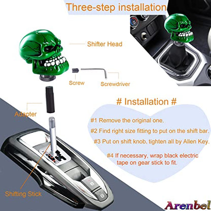 Skeleton Shifter Knobs Skull Gear Lever Handle Car Shift Head Fit Most Manual Automatic Transmission Vehicles, Green - color: Green