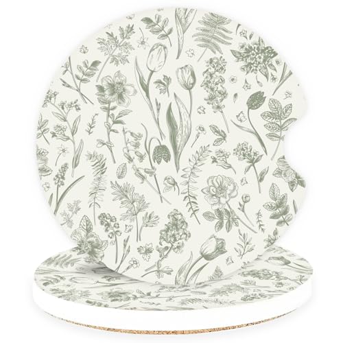 Ceramic Car Coasters – Absorbent Car Cup Holder Coaster Set for Women, Cute Aesthetic Car Accessories for Girls, 2 Pack (Pale Green) - color: Pale Green