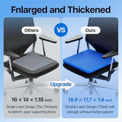 Gel Seat Cushion, Cooling seat Cushion (Super Large & Thick), Breathable Honeycomb Design Absorbs Pressure Points Seat Cushion, Gel Cushion for Office Chair, Home Car seat Cushion for Wheelchair - color: Blue