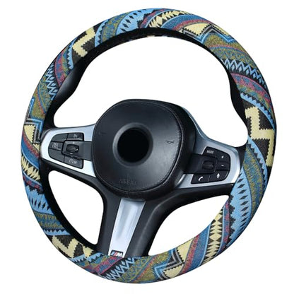 Ethnic Style Coarse Flax Cloth Automotive Steering Wheel Cover Anti Slip and Sweat Absorption Auto Car Wrap Cover (L, 14.5''-15'') - color: L, size: 14.5 - 15 inches
