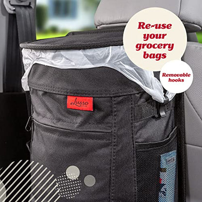 Lusso Gear Spill-Proof Car Trash Can (2.5 Gal, 2 Pack) - Easy to Clean Hanging Garbage Bin - Leak-Proof Lid, Removable Liner, Waterproof - Keeps Truck, SUV, Car, Minivan Clean & Odor Free (Black) - color: 2-Pack Black, style: 2.5 Gal