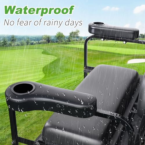 10L0L Golf Cart Rear Seat Kit Arm Rest Set with Cup Holder for Yamaha EZGO Club Car Golf Cart UV-Proof Coating Long Lasting, No Drilling Kits Include - color: Black