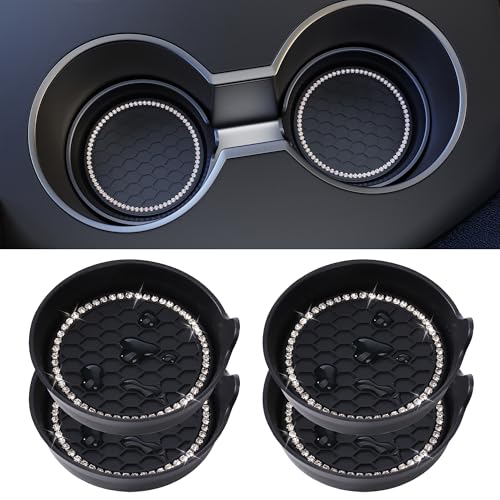 Car Cup Coaster Universal Non-Slip Cup Holders Bling Crystal Rhinestone Car Interior Accessories 4 Pack Black - color: Black, size: 4 Pack