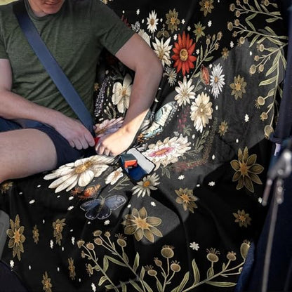 Butterfly Daisy Moon Flower Print Back Seat Cover for Car Trucks Van SUV, Waterproof Rear Bench Towel Seat Covers for Dogs Kids, Anti-Slip Automotive Backseat Protector - color: Butterfly Daisy Moon Flower