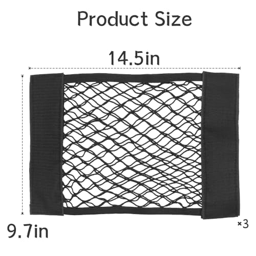 3 Pack Car Trunk Storage Net with Nylon Sticker, Mesh Cargo Net for Car Trunk Storage, Secure Cargo Holder for Auto SUV Trunk Back RV Camper, Pouch Bag Storage for Storing Bottles Tools Small Items