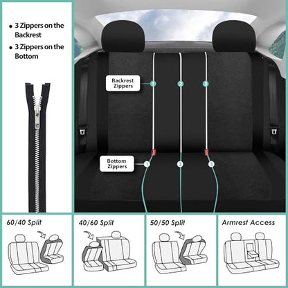 FH Group Car Seat Covers Quilted Flat Cloth Seat Covers Front Set with Gift - Universal Fit for Trucks, SUVs, and Vans (Black) FB070115