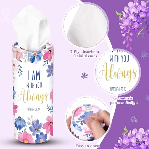 Outus 12 Pcs Floral Christian Car Tissues Cylinder Holder with 3 Ply Facial Tissue Bulk Inspirational Bible Verse Tissue Holder Flower Religious Travel Tissues Boxes Container for Car Cup Home Office - style: Flowers