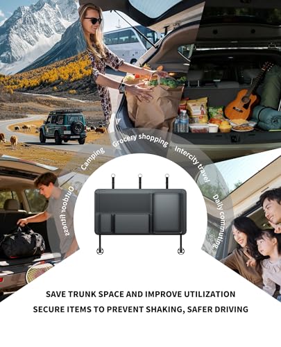 PU Leather Hanging Trunk Organizer - Sturdy Non-Sagging Car Trunk Organizer for SUV Sedan Truck - Waterproof Easy Clean Backseat Organizers Hanging Storage