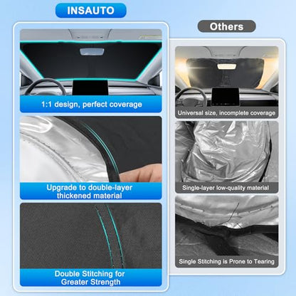 INSAUTO Custom Fit Windshield Sun Shade Accessories for Tesla Model Y Model 3 2016-2026, Foldable Front Window Sunshade, UV & Heat Reflector, Keeps Interior Cool, Includes Storage Bag - size: for 2016-2026 Tesla Model Y Model 3