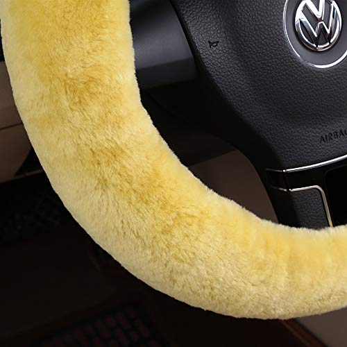 Furry Wool Sheepskin car Steering Wheel Cover for Girls Women Universal car 14 1/2-15 1/2inchs (Lemon Yellow) - color: Lemon Yellow