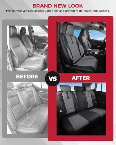 FREESOO Universal Full Seat Covers, Waterproof Faux Leather Automotive Seat Covers with Carbon Fiber Texture Seat Belt Pads, Anti-Slip Airbag Compatible Car Seat Covers for Cars SUVs Trucks - color: Black Gray, size: Full Set - 5 Seats