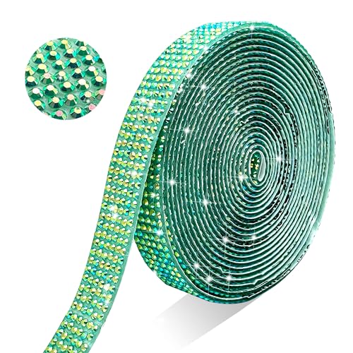 Self Adhesive Green AB Rhinestone Ribbon Crystal Strips, 3 Yards Bling Christmas Resin Rhinestone Diamond Sticker for DIY Crafts,Wedding,Halloween Christmas Party(Green AB) - color: Green AB