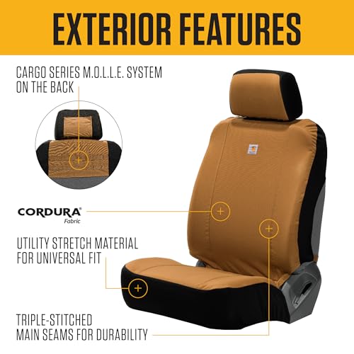 Carhartt Universal Nylon Duck Canvas Fitted Bucket Seat Cover, Durable Seat Protection with Rain Defender, Single, Black - color: Black, size: One Size