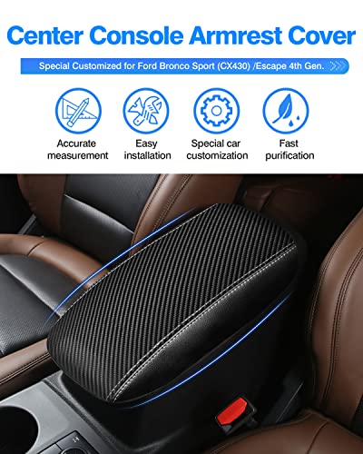 Autorder Center Console Cover for Ford Bronco Sport 2021-2025 2026/Escape 2020-2025 2026 Accessories Carbon Fiber Armrest Cover Anti-Scratch Middle Console Pad Leather Armrest Protector