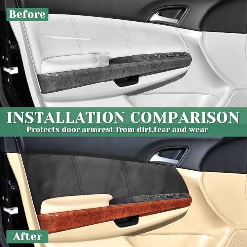 4PCS Door Panel Cover Compatible with Honda Accord 2008-2013 Front and Back Vinyl Leather Insert Cards Protector Trim Black (Only Leather Part)