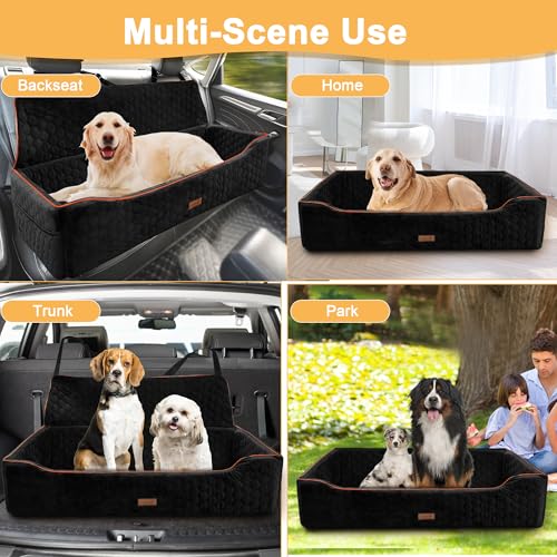 Dog Car Seat for Large Dogs Under 100LBS,Pet Booster Back Seat Removable Washable Pet Travel Safety with Safety Tethers & Storage Pocket (Black) - color: Dog Booster Seat(Black)