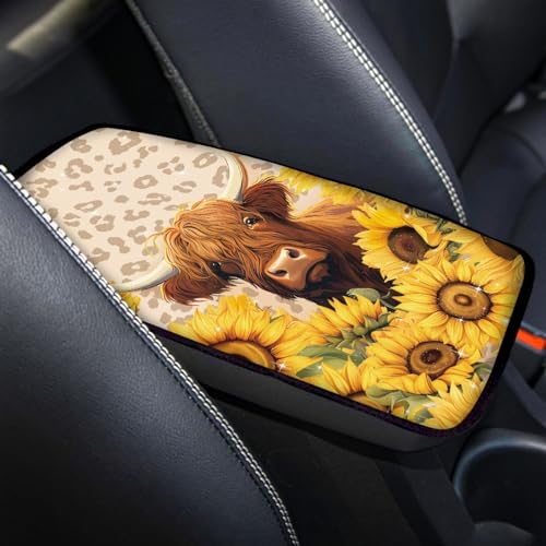 UNICEU Sunflower Animal Yak Print Car Center Console Armrest Cushion Pad Auto Interior Accessories Neoprene Soft Armrest Protector Pad Anti Slip Cover - color: Sunflower Yak