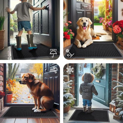 Smiry Front Door Mat Outside Entrance, Heavy Duty Natural Rubber Doormat, Non Slip, Trap Dirt and Moisture, Easy Clean, Low Profile Welcome Floor Mats for Indoor Outdoor Entry, 47x32 Inch, Black
