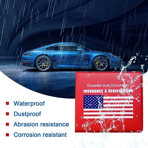 Ziciner Car Registration Insurance Holder, 2Pack Essential Auto Card Document Glove Box Organizer with Velcro Closure, Universal Car Accessories Perfect for Men & Women (Red/Blue Flag) - color: Red/Blue Flag