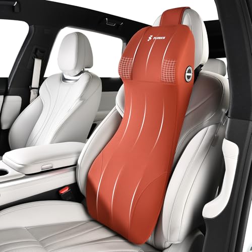 2-in-1 Lumbar Support with Headrest Pillow for Car Ergonomic Memory Foam Car Seat Back Cushion Integrated Lumbar Pillow with Car Neck Pillow for Driving Seat Relief Back Sciatica Pain, Red - color: Red, size: 2-in-1 Lumbar&headrest Pillow