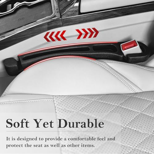 Car Seat Gap Filler 2 Pack with Organizer Hook & Emergency Glass Breaker Prevent Small Items & Tools from Falling Ultimate Seat Side Gap Fits Cars, SUVs, Trucks & Sedans - color: Black