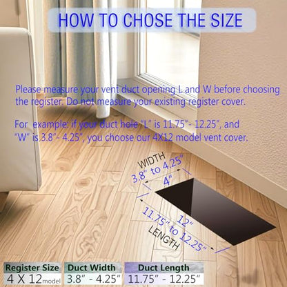 4 x12 Floor Register, Floor Vent Cover, Screws Included, Air Vents, All Steel Heavy Duty Floor Register, Easy Adjustable Air Supply Lever (4"X12" Black, 6Pack) - color: 4 x12 Black, 6Pack