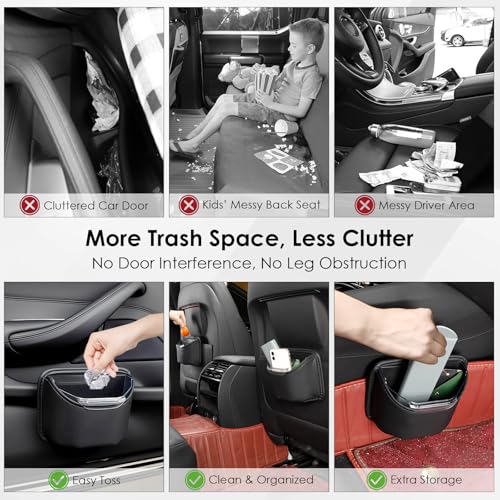 Small Car Trash Can for Side Door Back Seat Leather Leakproof Removable Liner Clip On Automotive Garbage Bin Compact Auto Trashcan Multipurpose Storage Organizer Container 0.22 Gal