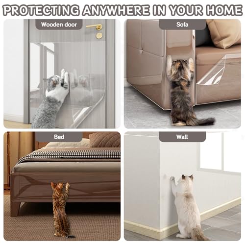 118" x 8.2" Door Protector from Cat Scratching, Clear Anti Dog Scratching Furniture Protector, Single Side Adhesive for Pets – with 30 Twist Pins, No-Residue - size: 118" x 8.2"